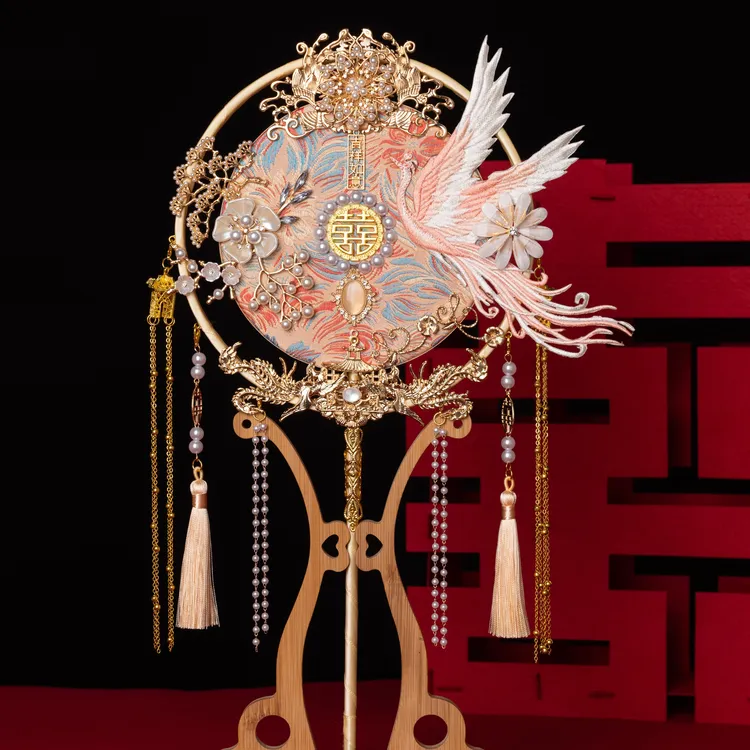 新娘团扇中式婚礼新娘diy材料包团扇结婚出嫁喜扇高级成品团扇