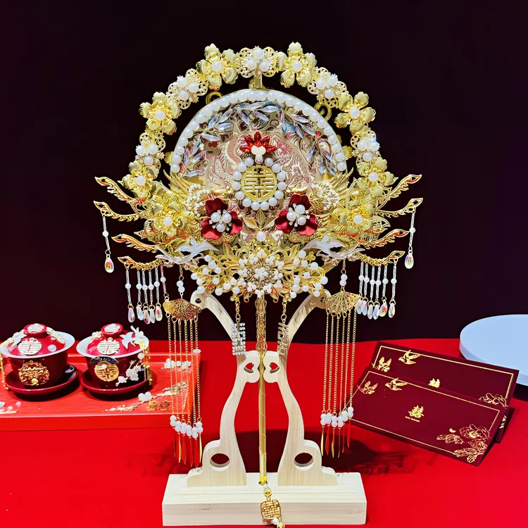 双面新娘团扇中式婚礼喜扇diy材料包成品闺蜜新婚高档标准展示