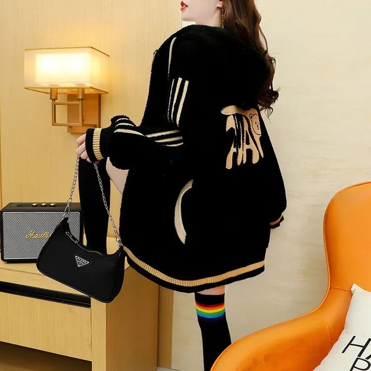 加绒加厚羊羔绒开衫外套女2025年新款秋冬洋气百搭宽松慵懒风上衣