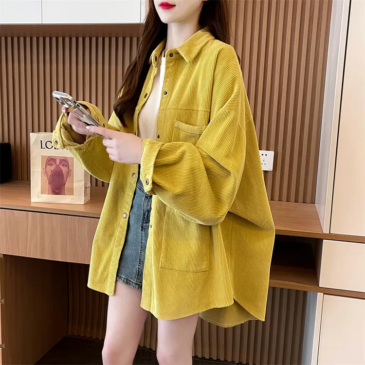 春秋季2025新款港味宽松休闲灯芯绒长袖衬衫女高级感小众上衣外套