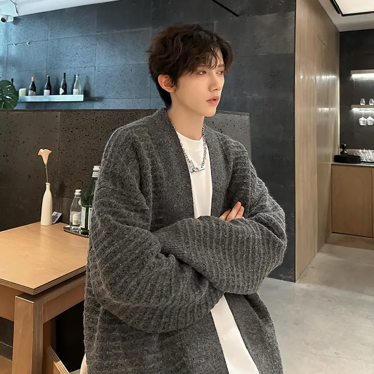 肌理感无扣开衫毛衣外套男春秋美式复古潮牌慵懒风针织衫线衣夹克