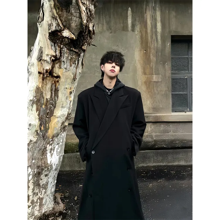 巴尔玛肯垫肩毛呢大衣外套男秋冬加厚潮牌英伦风长款过膝呢子风衣