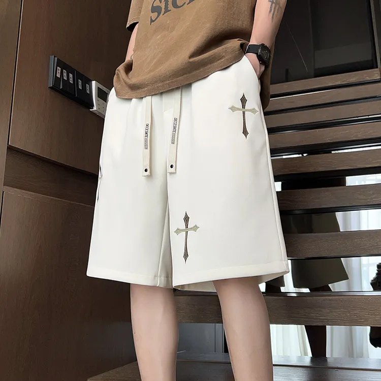 美式高街刺绣休闲短裤男士夏季潮牌运动篮球裤子宽松阔腿五分中裤