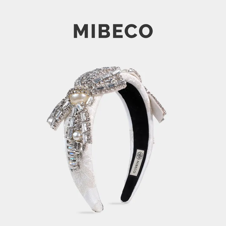Mibeco法式复古轻奢高级感发箍满钻珍珠蝴蝶结发卡超闪小香风头饰