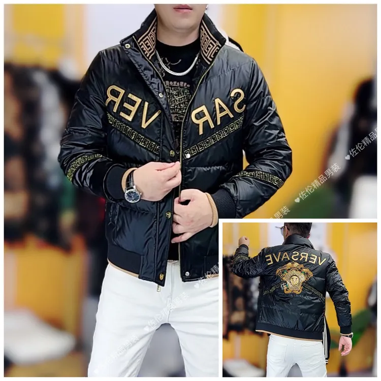 8162冬季新款时尚潮流男士刺绣修身羽绒服