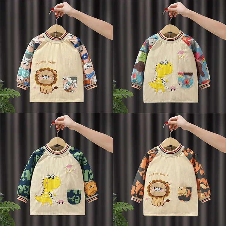 秋冬款男童罩衣防水防脏宝宝罩衣2023新款吃饭围兜反穿衣婴儿护衣