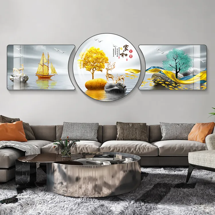 【佳工坊】现代简约客厅三联画珠联璧合装饰画沙发背景墙挂画轻奢