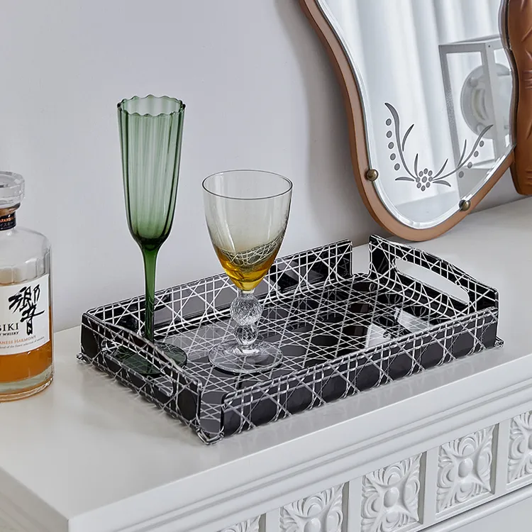 法式复古藤格纹托盘摆件亚克力家用客厅桌面精致轻奢高档收纳盘子