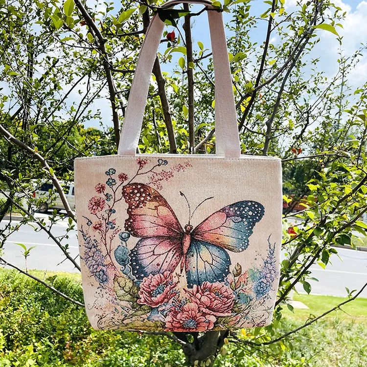 A09新款帆布包包女大容量单肩手提包托特包提花刺绣时尚百搭逛街