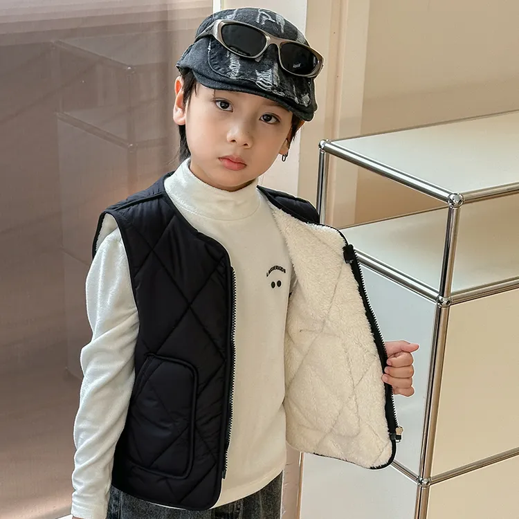 2025儿童棉服马甲男童女童一体棉加绒背心内外穿坎肩中大童马夹厚