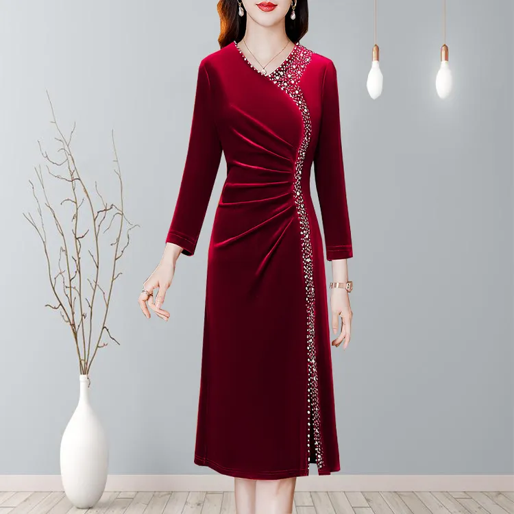 2025秋喜婆婆婚礼宴会连衣裙年轻妈妈婚宴礼服平时可穿优雅旗袍裙