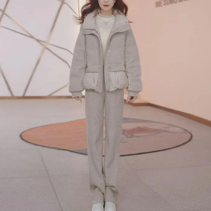 （外套+裤子）秋冬新款高贵显瘦休闲洋气减龄遮肚子加绒加厚套装