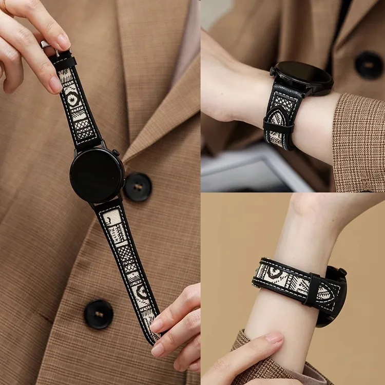 花纹帆布真皮质适用GT6华为GT54手表带fit4高级GT3pro男女watch54