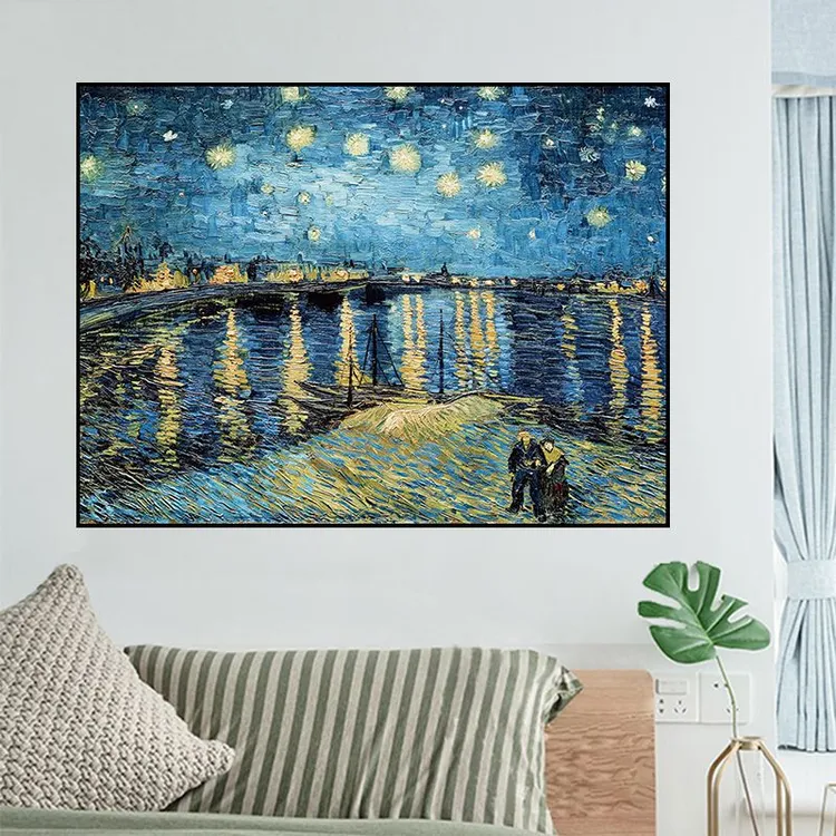 梵高油画海报画星空自粘卧室房间墙壁贴纸沙发客厅墙面欧式装饰画