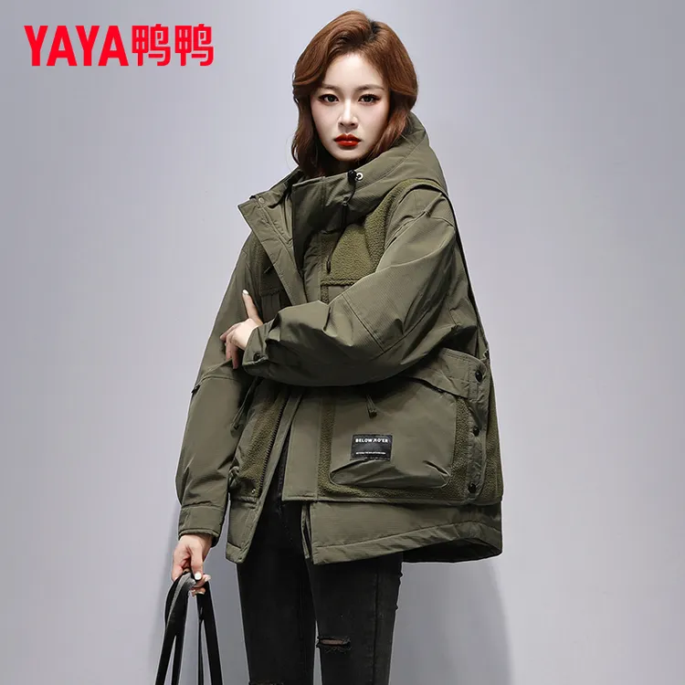 鸭鸭羽绒服女装大码2025新款休闲连帽宽松短款加厚保暖冬季工装
