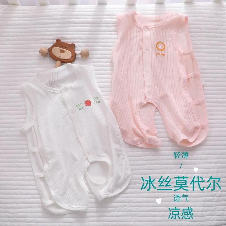 新生婴儿衣服夏季薄款0一6月宝宝夏装男女哈衣莫代尔琵琶连体睡衣