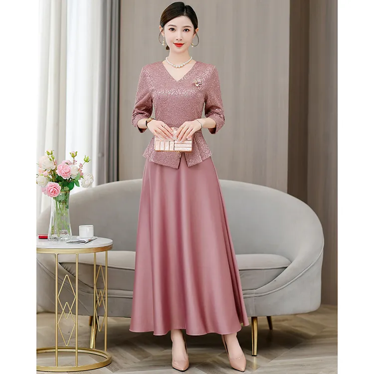 十一结婚喜妈妈礼服连衣裙年轻高贵2025新款喜婆婆婚宴假两件裙子