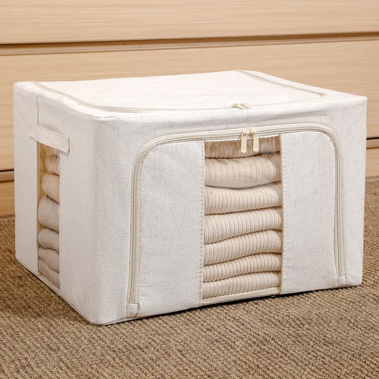 棉麻钢架衣柜收纳箱家用羽绒服棉被收纳箱大容量可折叠百纳箱防尘