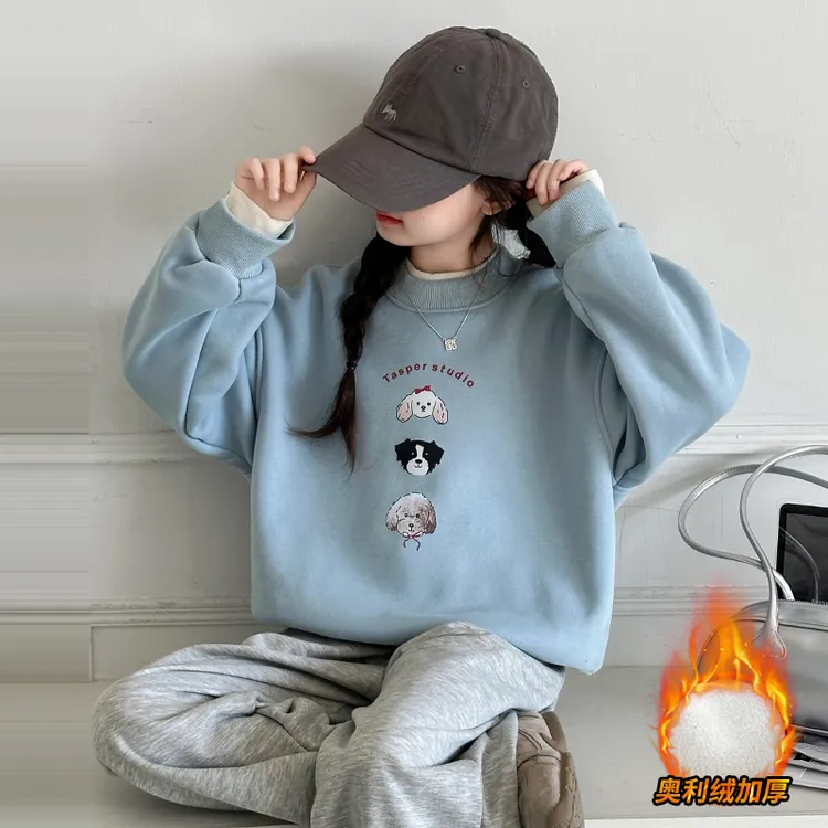 大童加绒假两件卫衣2024秋冬新款6-12岁爆款儿童打底加厚卡通卫衣