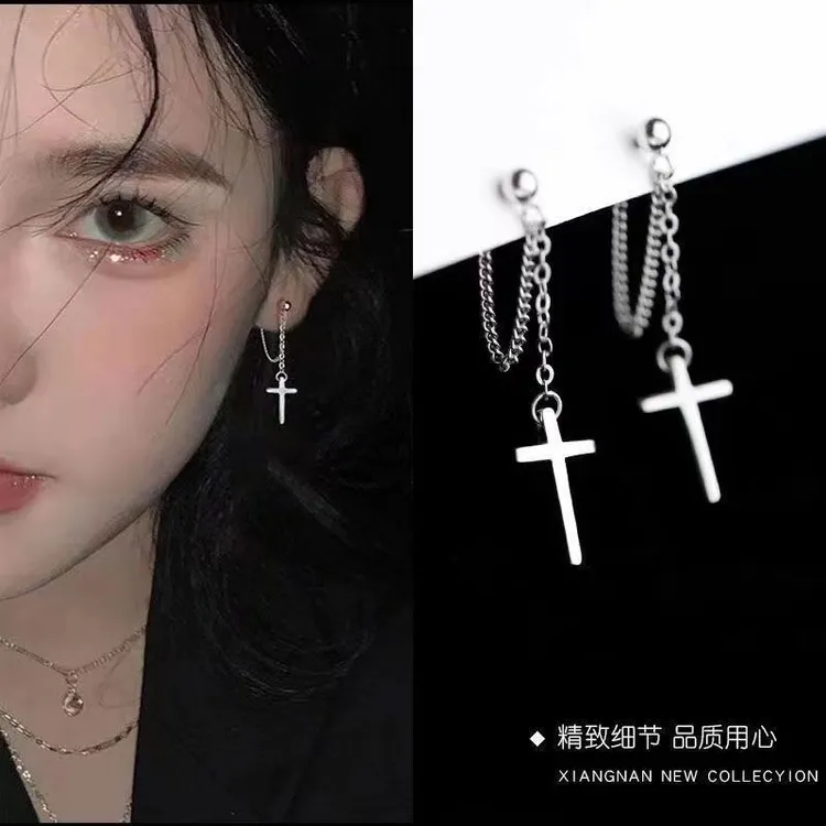 暗黑系个性帅酷十字架耳环冷淡风朋克耳钉无耳洞耳夹情侣社会朋克