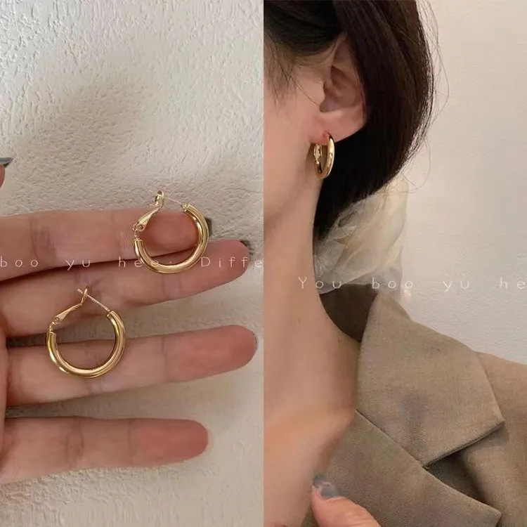 高级感金色圆圈圆环耳圈韩国气质网红耳环新款潮爆款小众百搭耳饰