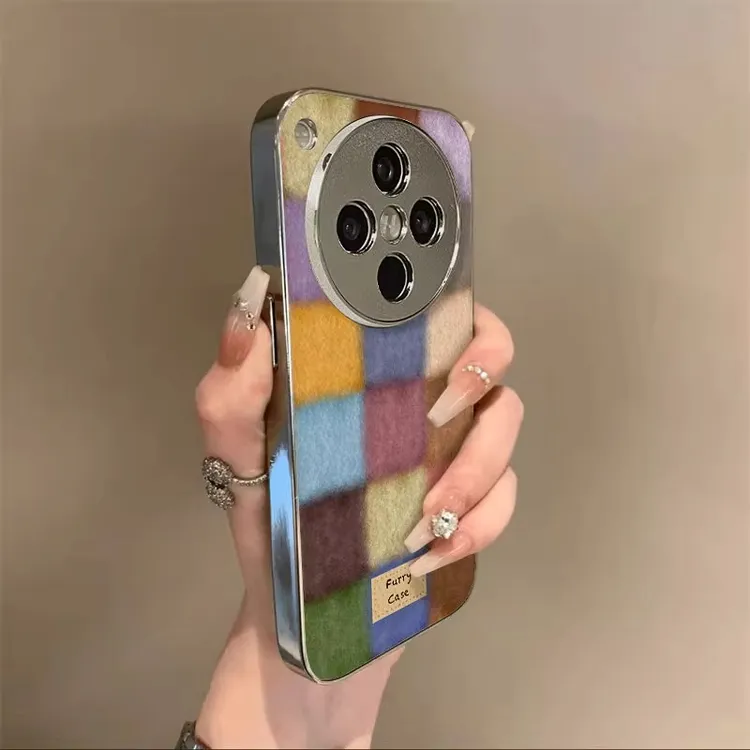 彩色方格适用oppofindx8ultra手机壳x9pro新款x9电镀小羊皮x8s+