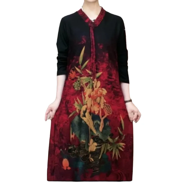 新中式国风旗袍连衣裙女2023年秋季新款中年妈妈装时尚高端长裙子