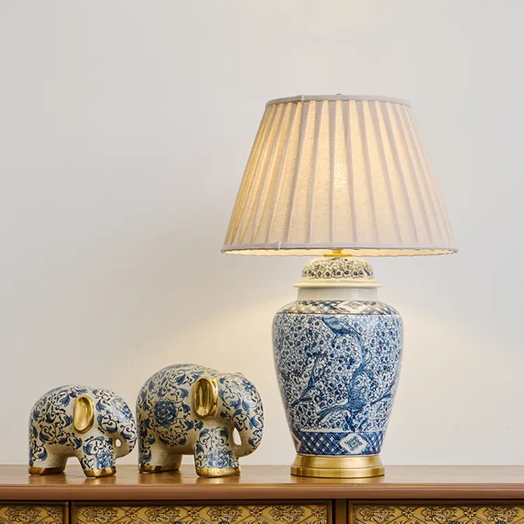 高档青花瓷台灯复古美式别墅书房客厅角几装饰中式主卧室床头家用