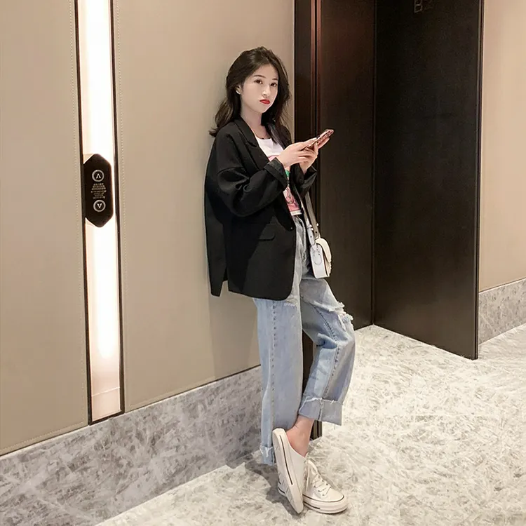 黑色西装外套女2025新款韩版宽松休闲显瘦小西装小个子时尚小西服