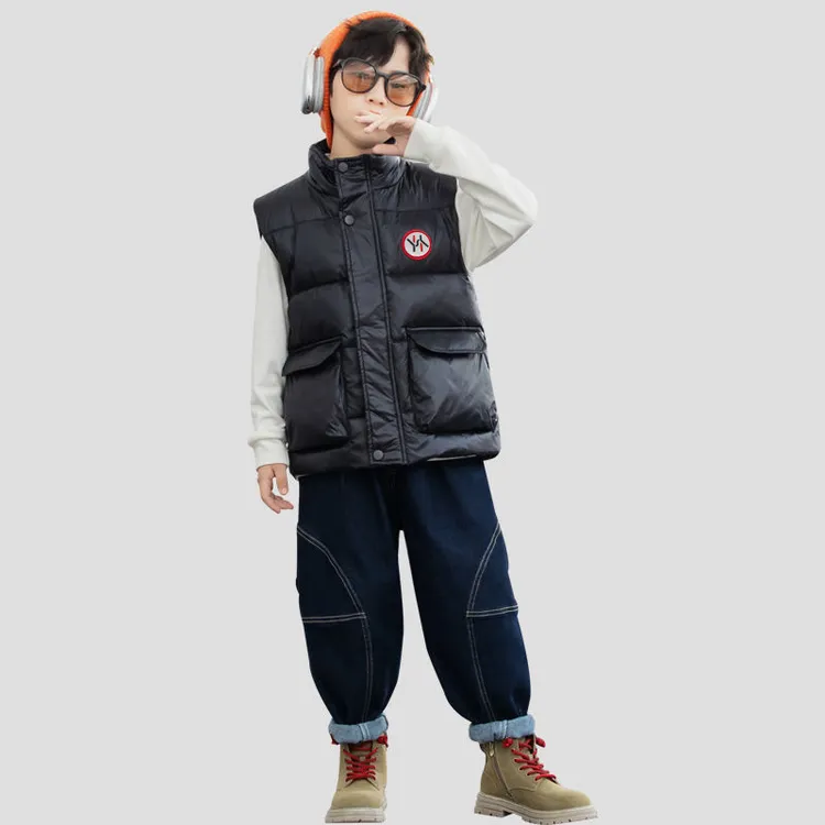 儿童马甲羽男童中大童韩版马夹宝宝小孩保暖绒服背心校服神器外穿