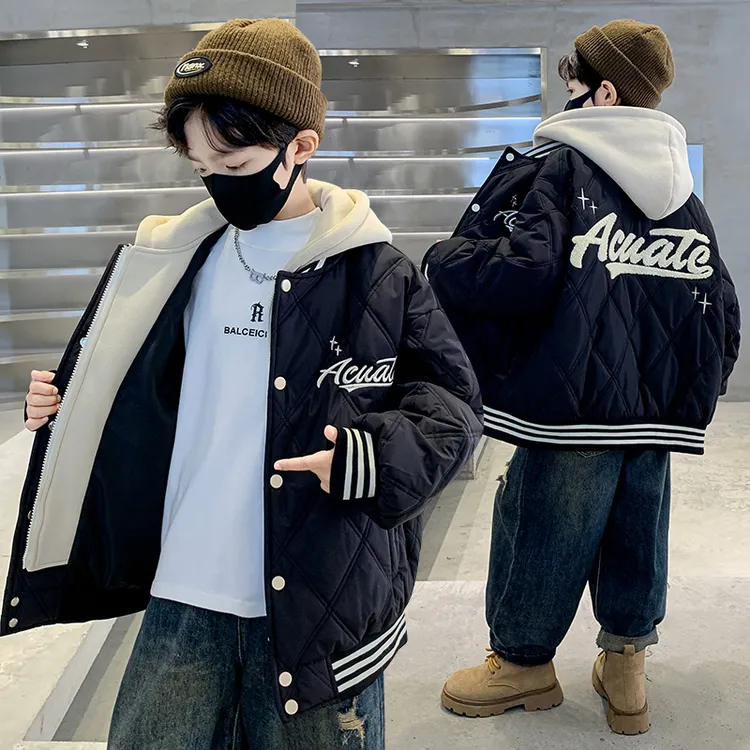 男童夹棉外套秋冬款2025新款中大童加厚男孩冬季儿童棒球服保暖服