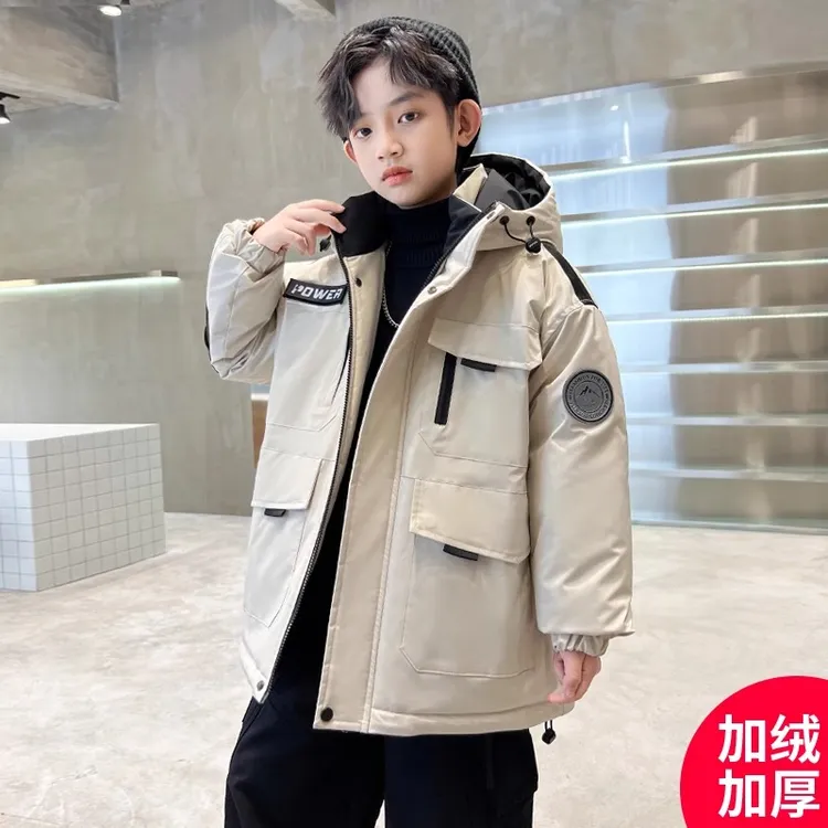男童棉服2025新款冬季加绒加厚外套中大儿童冬装男孩工装派克服潮