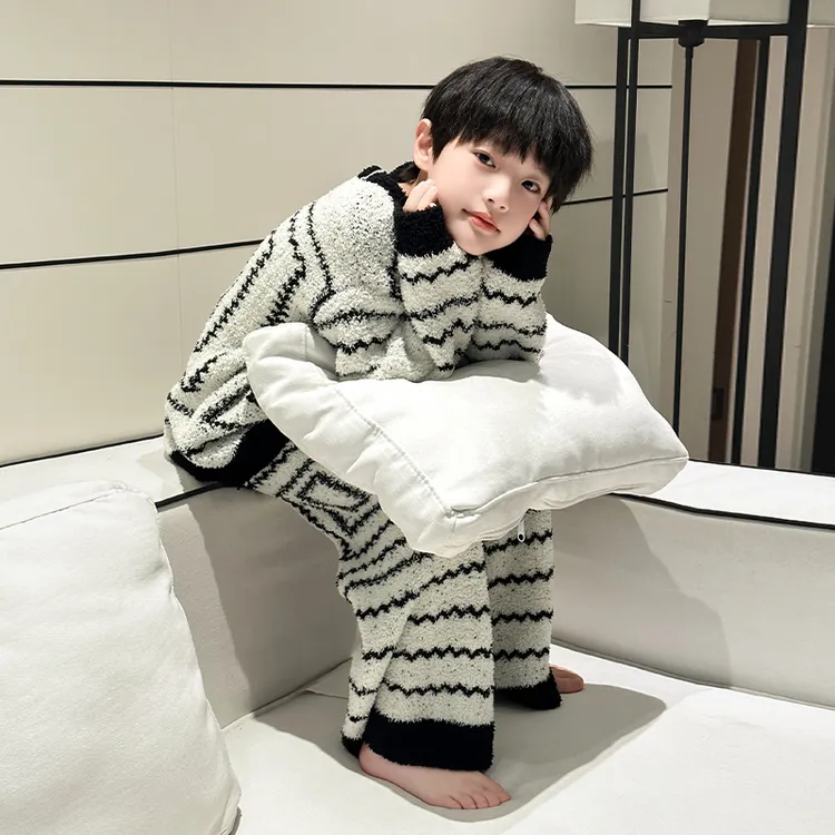 珊瑚绒睡衣男童秋冬款2025新款中大童儿童保暖长袖家居服套装冬装
