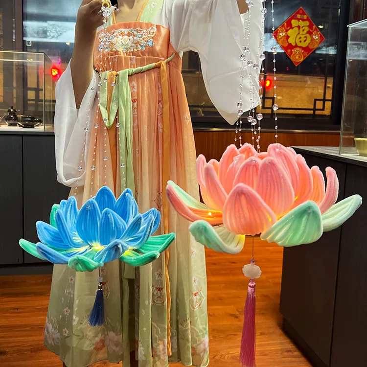 荷花灯扭扭棒网红中式手提diy材料包中秋节日莲花灯送闺蜜礼物