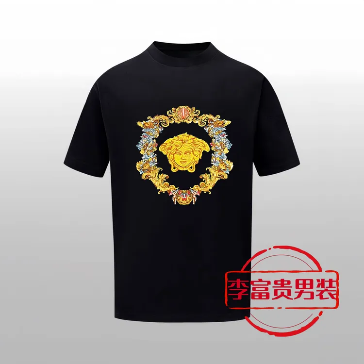 瓦萨琪潮牌短袖修身百搭欧货刺绣亮片轻奢高档美杜莎美人头男T恤