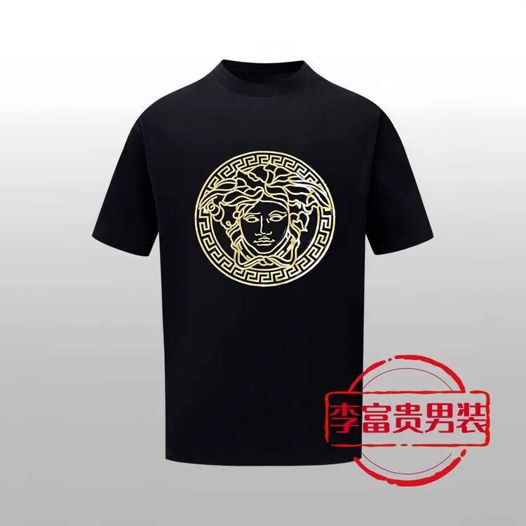 瓦萨琪潮牌短袖修身时尚百搭欧货烫金轻奢高档美杜莎美人头男T恤