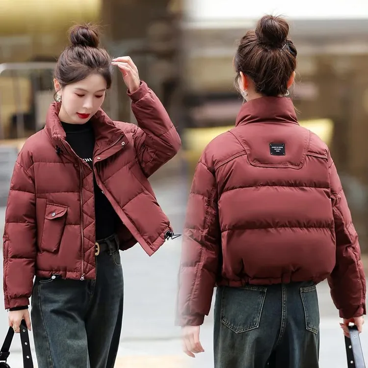 时尚短款流行棉服女2024冬新款小个子宽松洋气加厚立领保暖面包服