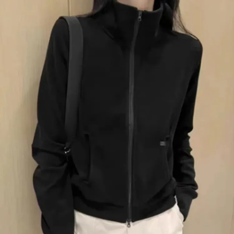 德绒双拉链立领卫衣外套女秋冬季设计感短款休闲运动宽松开衫上衣