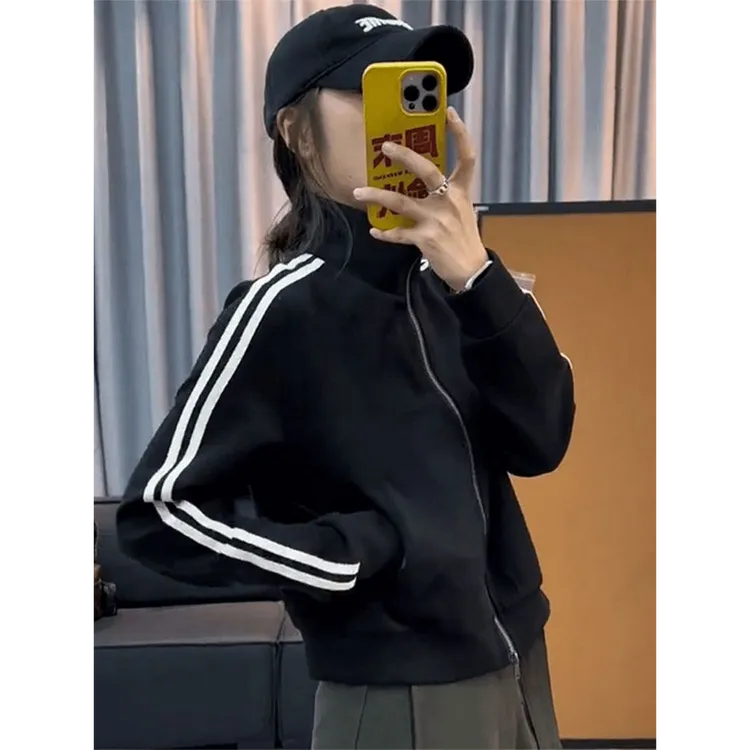 高含棉黑色ins运动棒球服外套女2025春季新款休闲时尚小个子卫衣