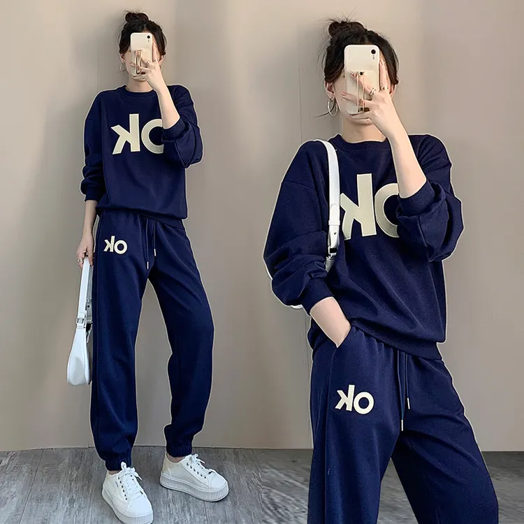 时尚加绒卫衣套装女秋冬新款休闲运动服广场舞曳步舞宽松两件套