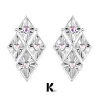 KEYT 铜合金合成锆石耳饰 菱形镶嵌爱心造型耳饰