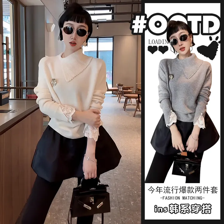 温柔系炸街奶乖套装2024秋冬设计感小众绝美针织衫高腰显瘦短裤裙