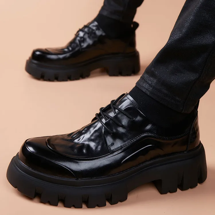 休闲皮鞋男新款高档厚底增高德比鞋英伦风爆款软皮软底真皮男鞋子