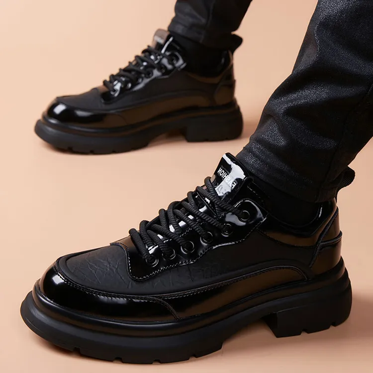休闲皮鞋男款2025爆款高档厚底增高德比鞋男士英伦风百搭真皮男鞋