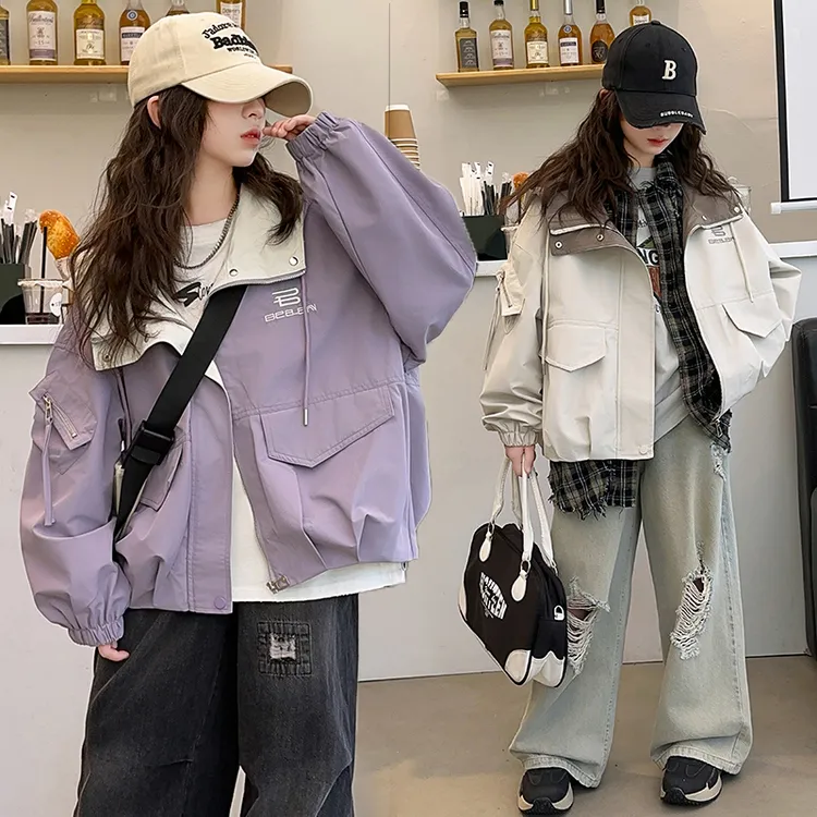 女童风衣外套春秋装2025新款洋气时髦儿童冲锋衣大童秋季连帽上衣
