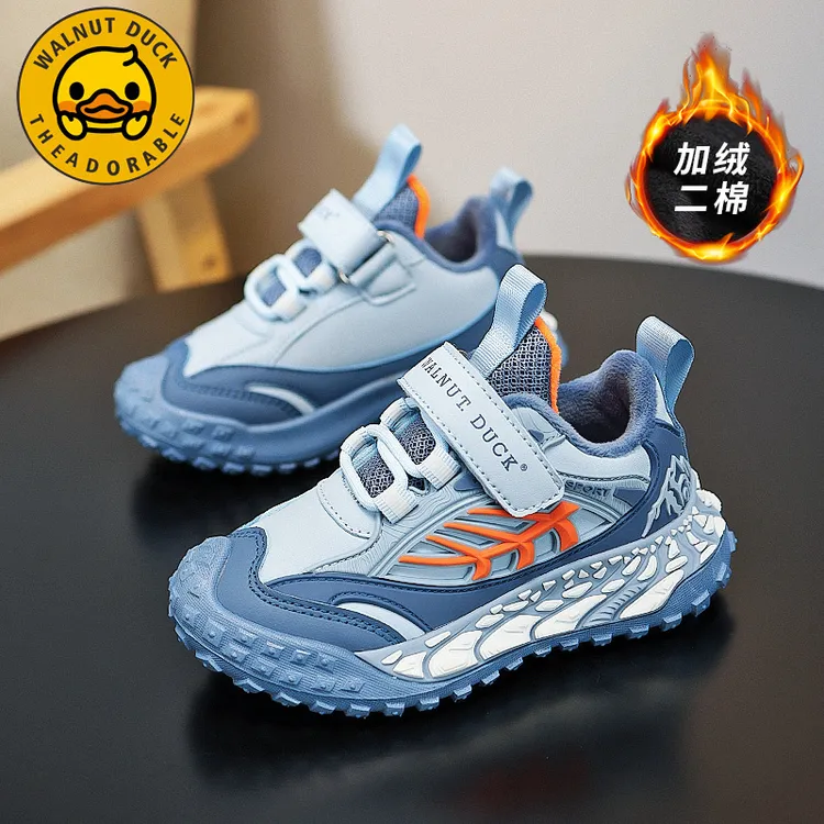 小黄鸭男童鞋加绒保暖二棉鞋子2025秋冬新款中小童皮面儿童运动鞋