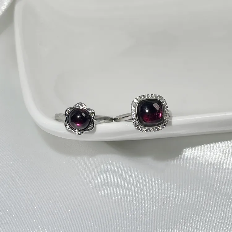 天然巴西紫牙乌戒指银镶石榴石贵气可调节戒指复古时尚经典气质