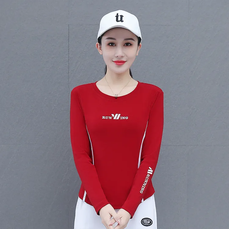 秋季新款广场舞蹈服高弹力圆领刺绣健身休闲时尚衣服长袖