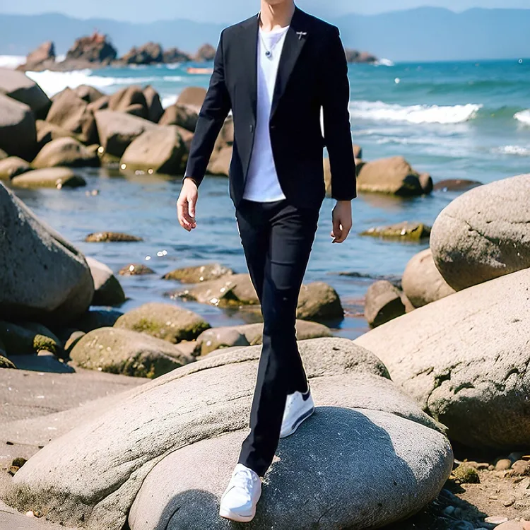 西服结婚礼服高级感痞帅商务正装职业韩版男西装男套装休闲黑色