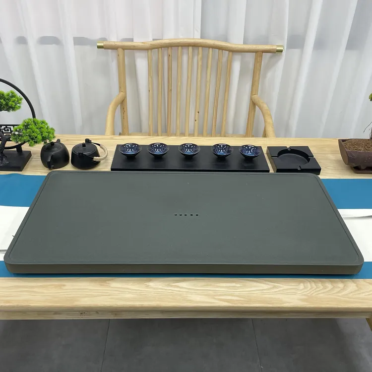 天罗绿茶盘天然整块石茶盘排水式托盘家用办公用干泡台茶盘石茶台